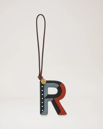 Tri-Colour Leather Keyring – R Black Silky Calf