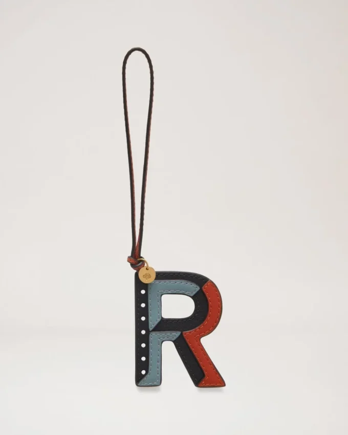 Tri-Colour Leather Keyring – R Black Silky Calf Tri-Colour Leather Keyring – R Black Silky Calf